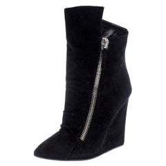 Giuseppe Zanotti Black Suede Wedge Ankle Boots Size 37.5
