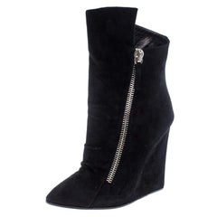 Giuseppe Zanotti Black Suede Wedge Ankle Boots Size 37.5