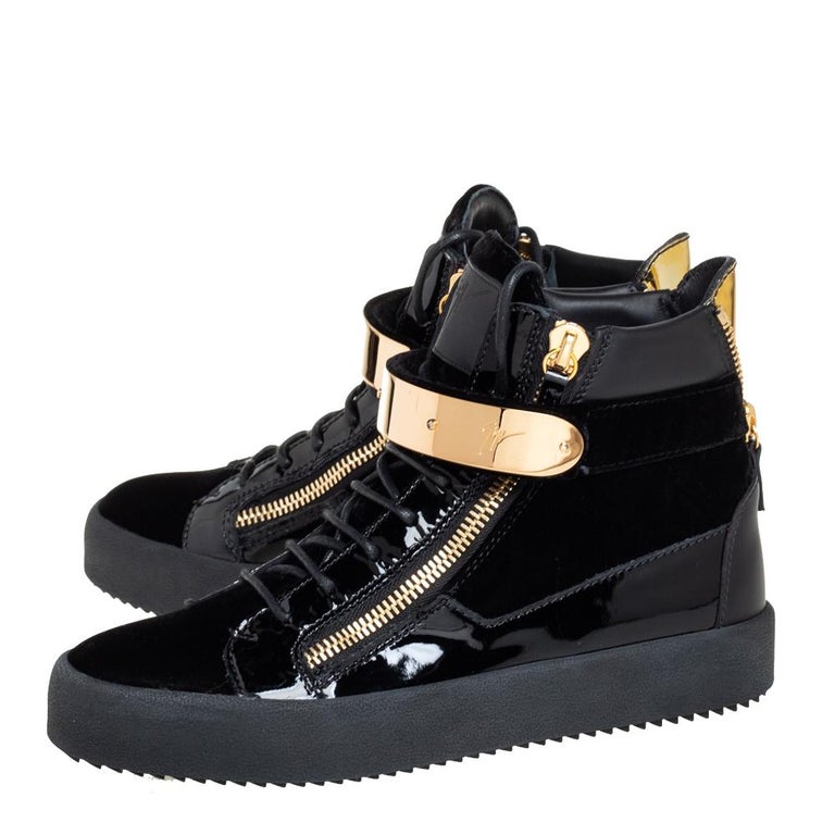 Giuseppe Zanotti Black Velvet And Patent Leather Coby High Top Sneakers  Size 40 For Sale at 1stDibs