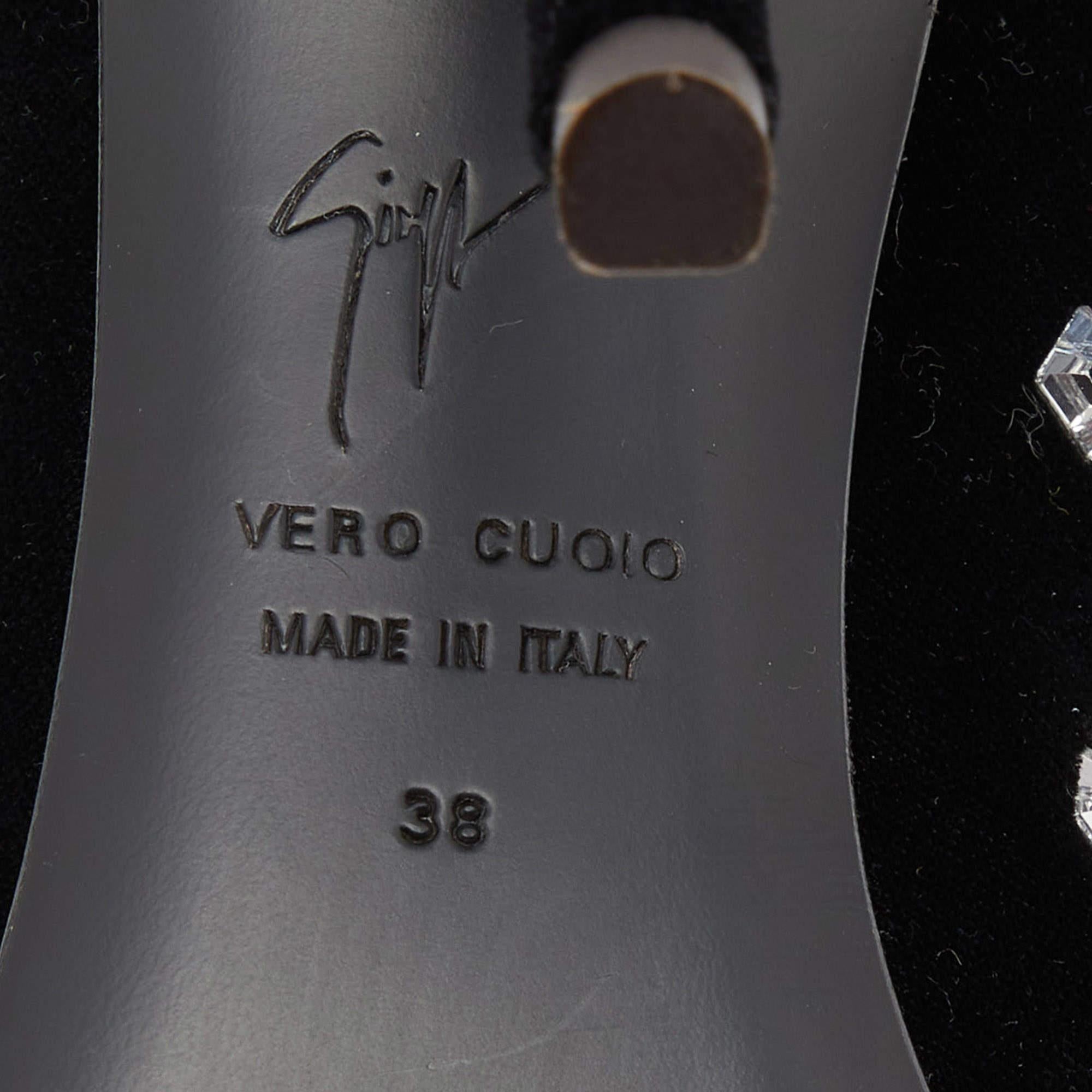 Giuseppe Zanotti Black Velvet Crystal Embellished Ankle Booties Size 38 For Sale 1