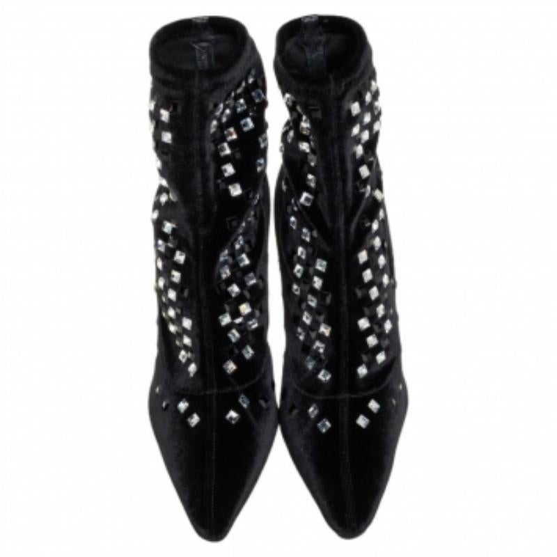 Giuseppe Zanotti Schwarze Stiefeletten aus Samt mit Kristallverzierung Größe 36 Damen im Angebot