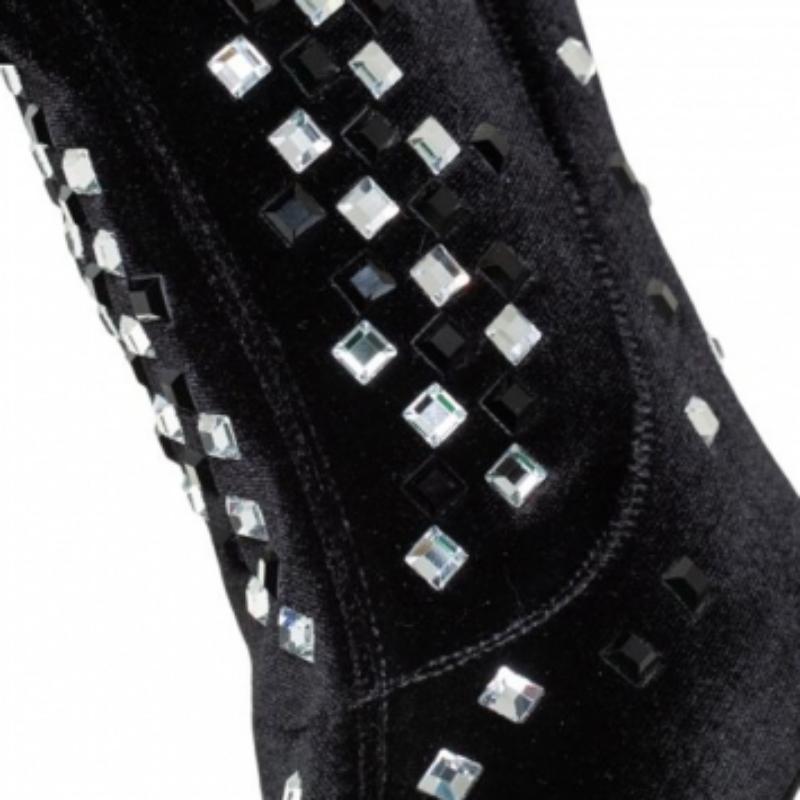 Giuseppe Zanotti Schwarze Stiefeletten aus Samt mit Kristallverzierung Größe 36 im Angebot 3