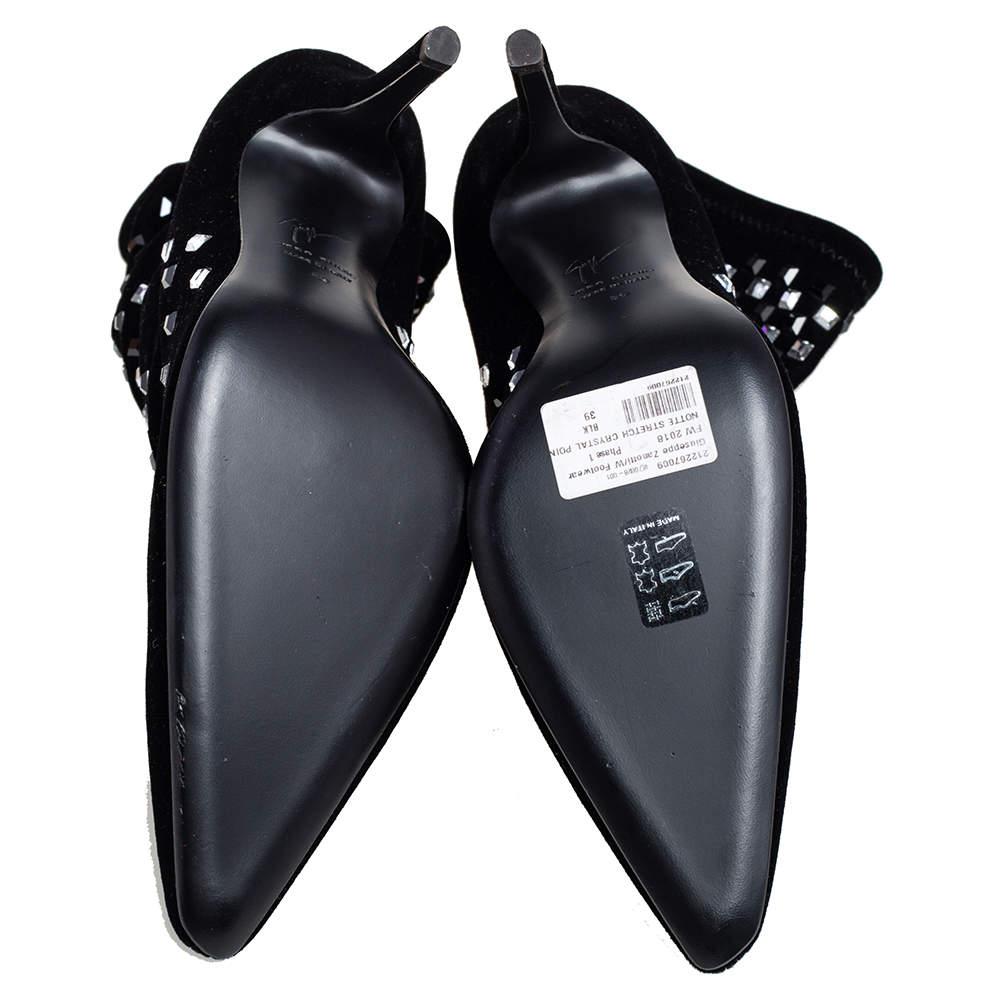 Giuseppe Zanotti Black Velvet Crystal Embellished Ankle Boots Size 39 For Sale 3