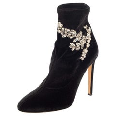 Giuseppe Zanotti Black Velvet Crystal Embellished Ankle Boots Size 41