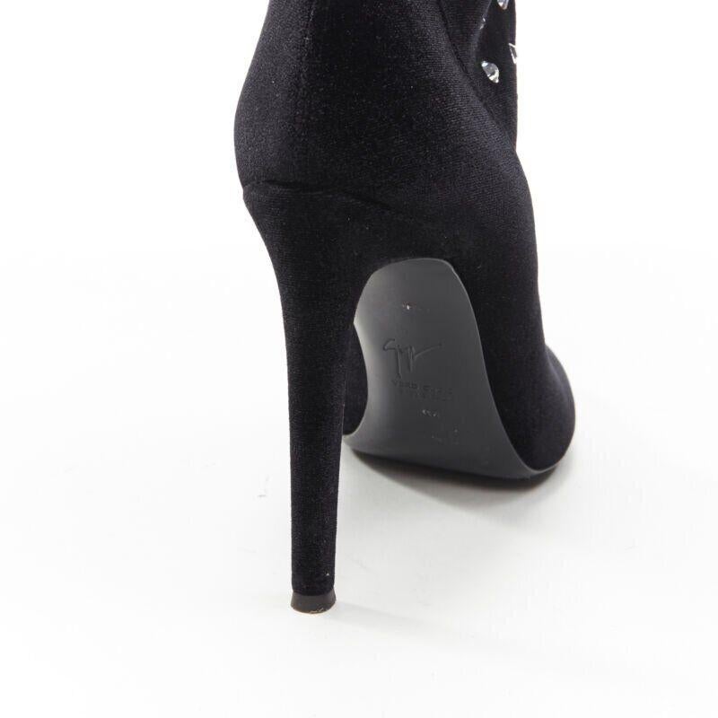 GIUSEPPE ZANOTTI black velvet crystal jewel embellished pull on sock bootie EU39 For Sale 5