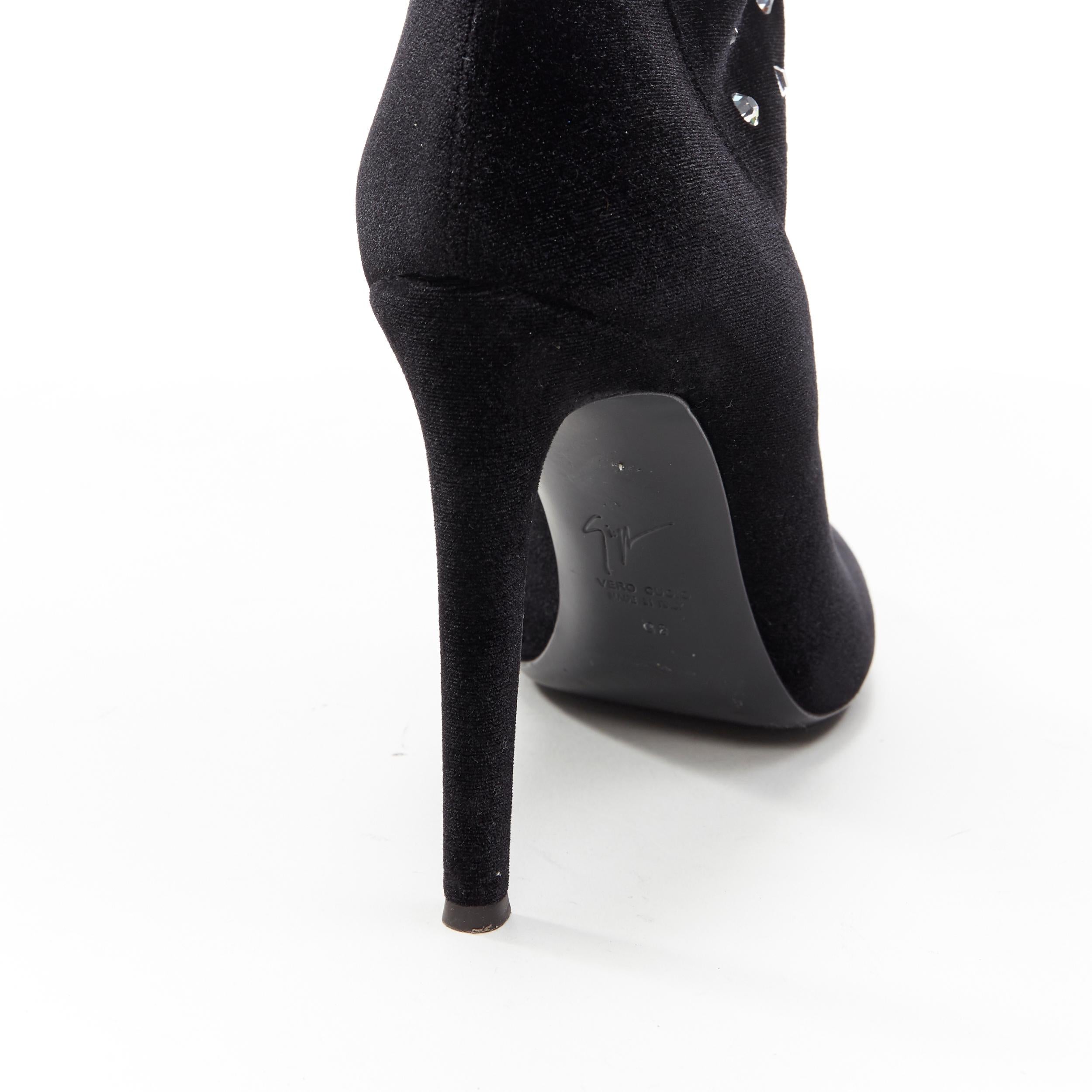 GIUSEPPE ZANOTTI black velvet crystal jewel embellished pull on sock bootie EU39 For Sale 4