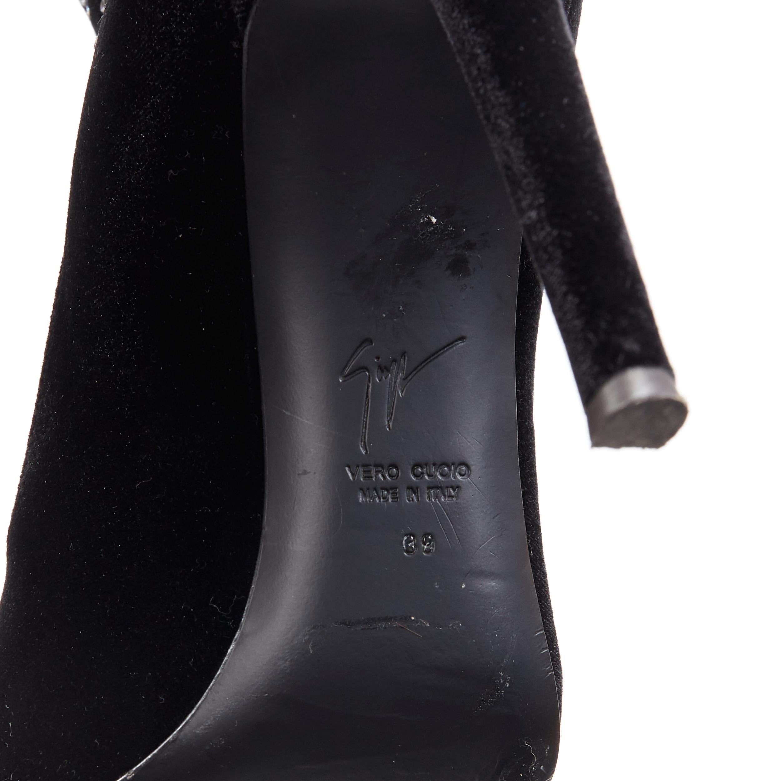 GIUSEPPE ZANOTTI black velvet crystal jewel embellished pull on sock bootie EU39 5