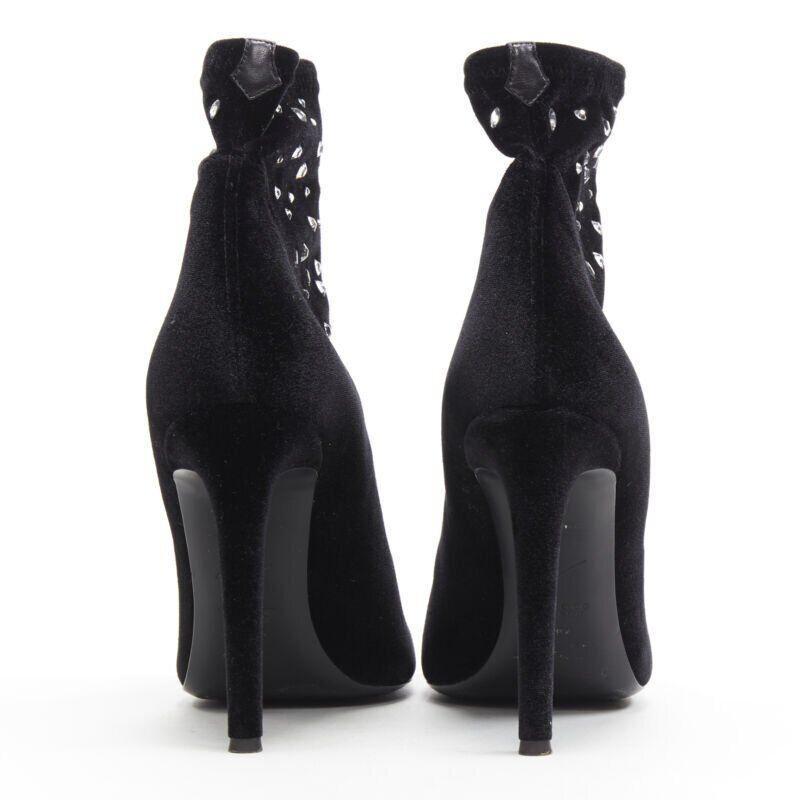 Women's GIUSEPPE ZANOTTI black velvet crystal jewel embellished pull on sock bootie EU39 For Sale