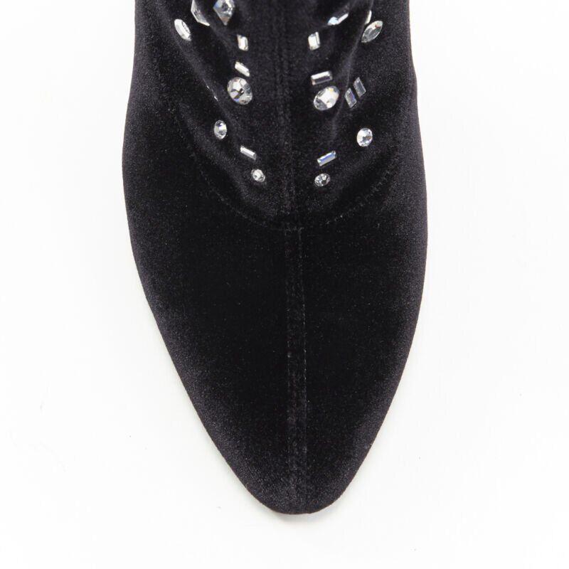 GIUSEPPE ZANOTTI black velvet crystal jewel embellished pull on sock bootie EU39 For Sale 2