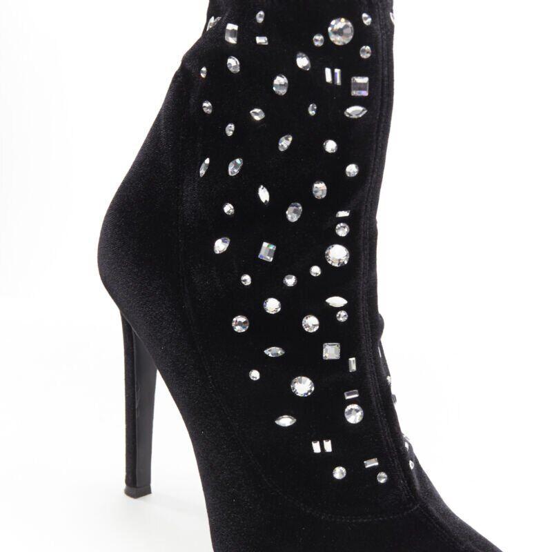 GIUSEPPE ZANOTTI black velvet crystal jewel embellished pull on sock bootie EU39 For Sale 3
