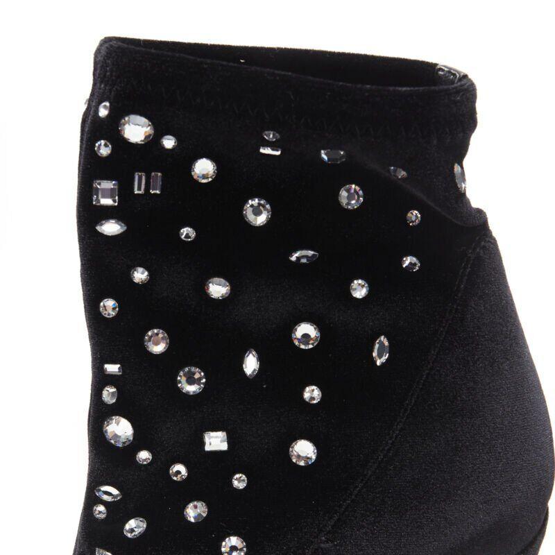 GIUSEPPE ZANOTTI black velvet crystal jewel embellished pull on sock bootie EU39 For Sale 4
