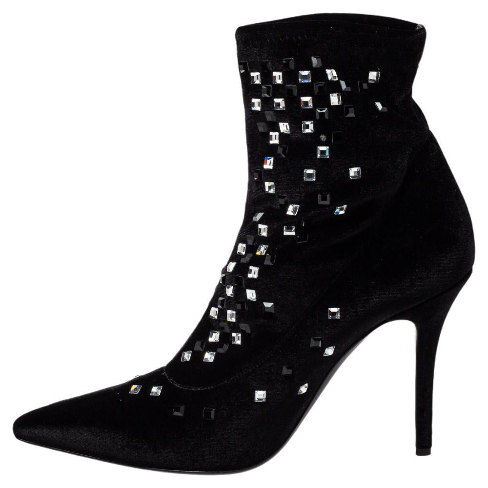 Giuseppe Zanotti Black Velvet Embellished Ankle Boots Size 41 1