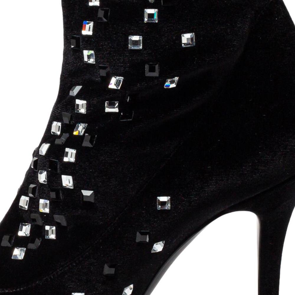 Giuseppe Zanotti Black Velvet Embellished Ankle Boots Size 41 2