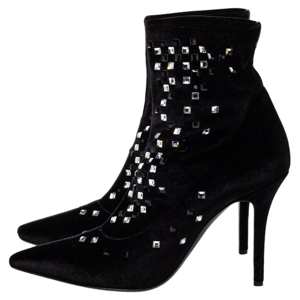 Giuseppe Zanotti Black Velvet Embellished Ankle Boots Size 41 3
