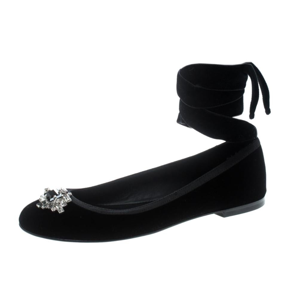Giuseppe Zanotti Black Velvet Embellished Ballet Flats Size 41 at 1stDibs