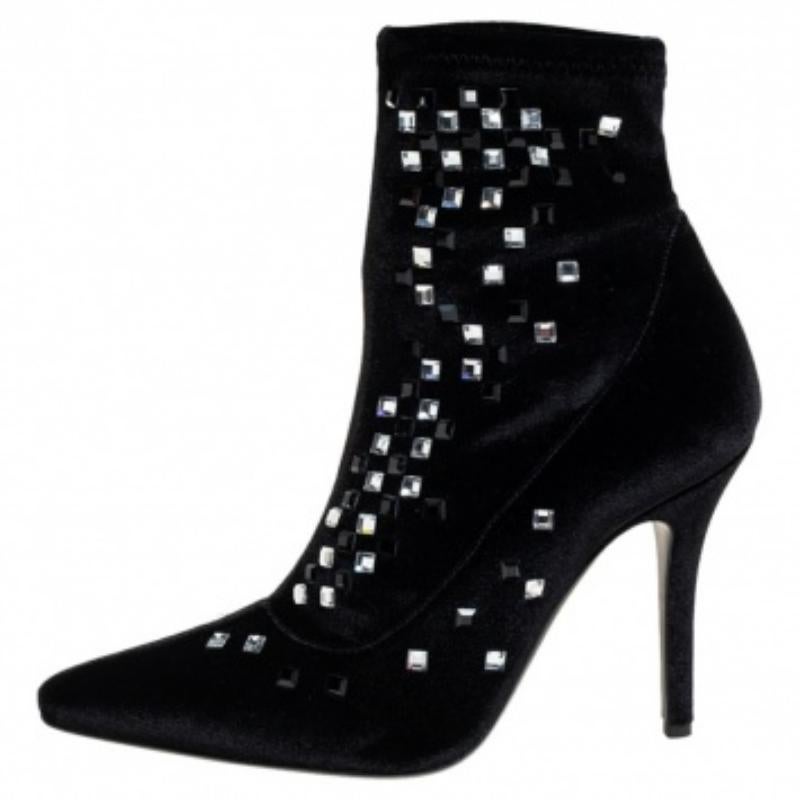 Giuseppe Zanotti Black Velvet Embellished Boots Size 37 For Sale 1