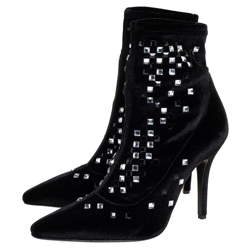 Giuseppe Zanotti-Stiefel aus schwarzem Samt mit Verzierungen, Größe 37 Damen im Angebot