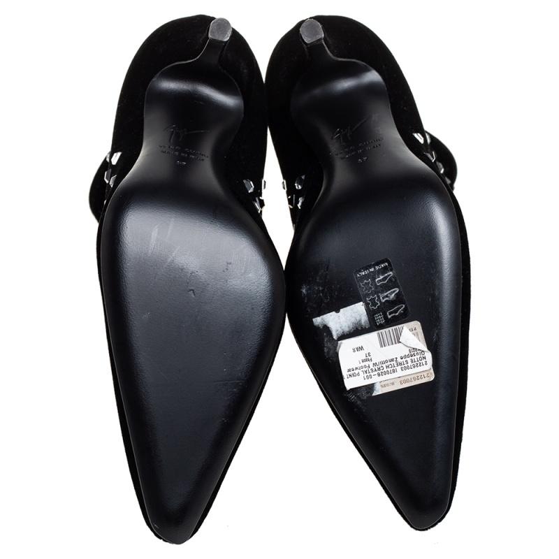 Giuseppe Zanotti Black Velvet Embellished Boots Size 37 For Sale 3