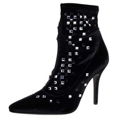 Used Giuseppe Zanotti Black Velvet Embellished Boots Size 37