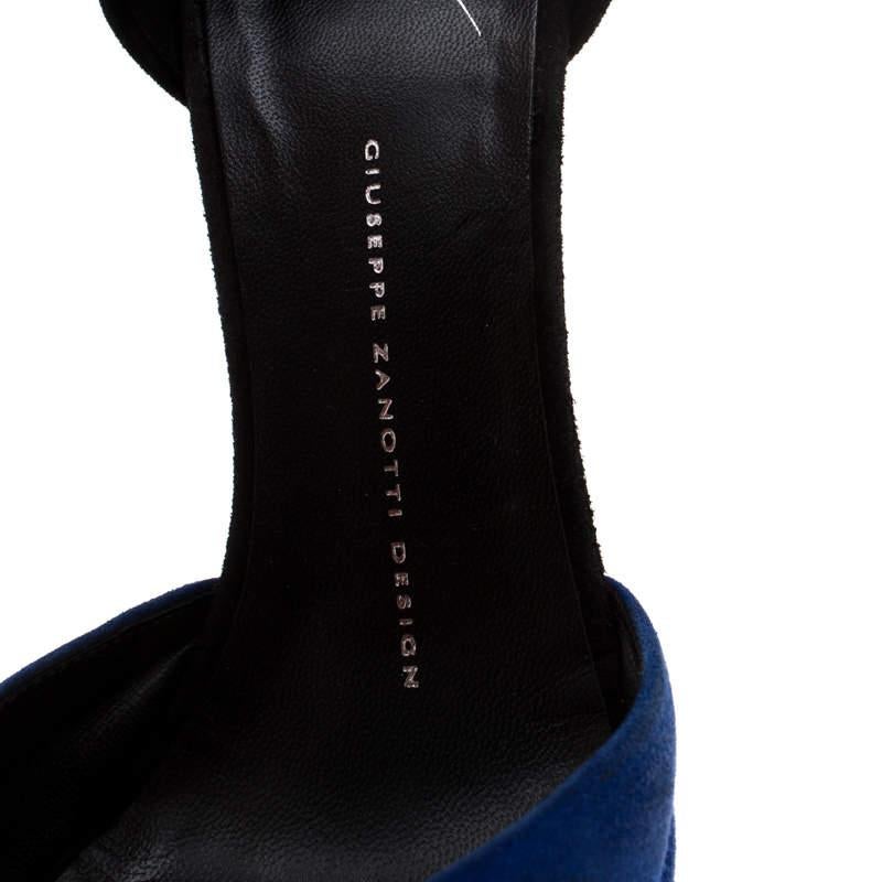 Giuseppe Zanotti Blue/Black Suede Peep Toe Ankle Strap Platform Sandals Size 39 For Sale 1