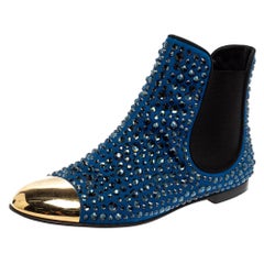 Giuseppe Zanotti Blue/Black Suede Studded Ankle Boots Size 38