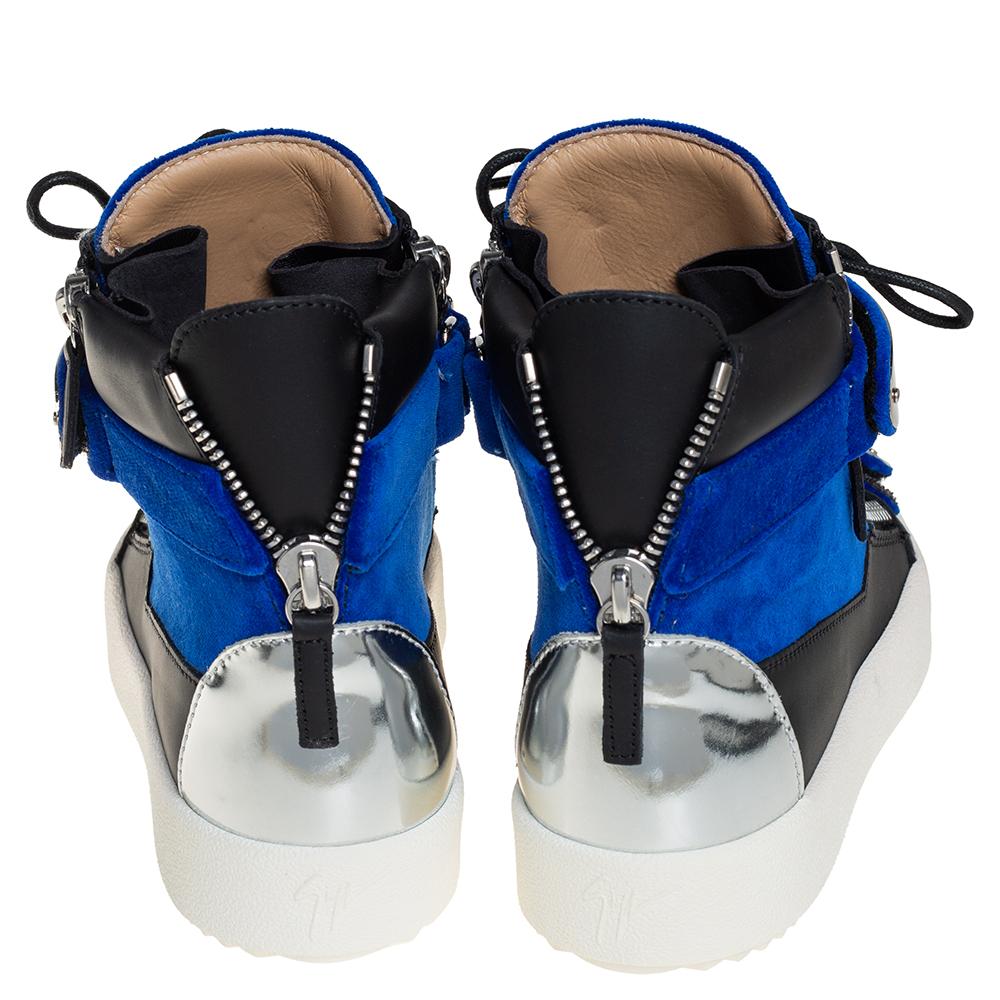 Giuseppe Zanotti Blau/Schwarz Samt und Leder Coby High Top Sneakers Größe 40 1