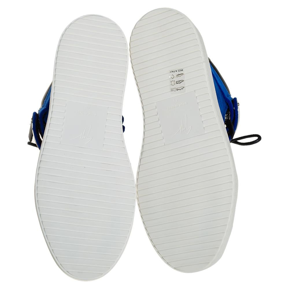 Giuseppe Zanotti Blau/Schwarz Samt und Leder Coby High Top Sneakers Größe 40 2