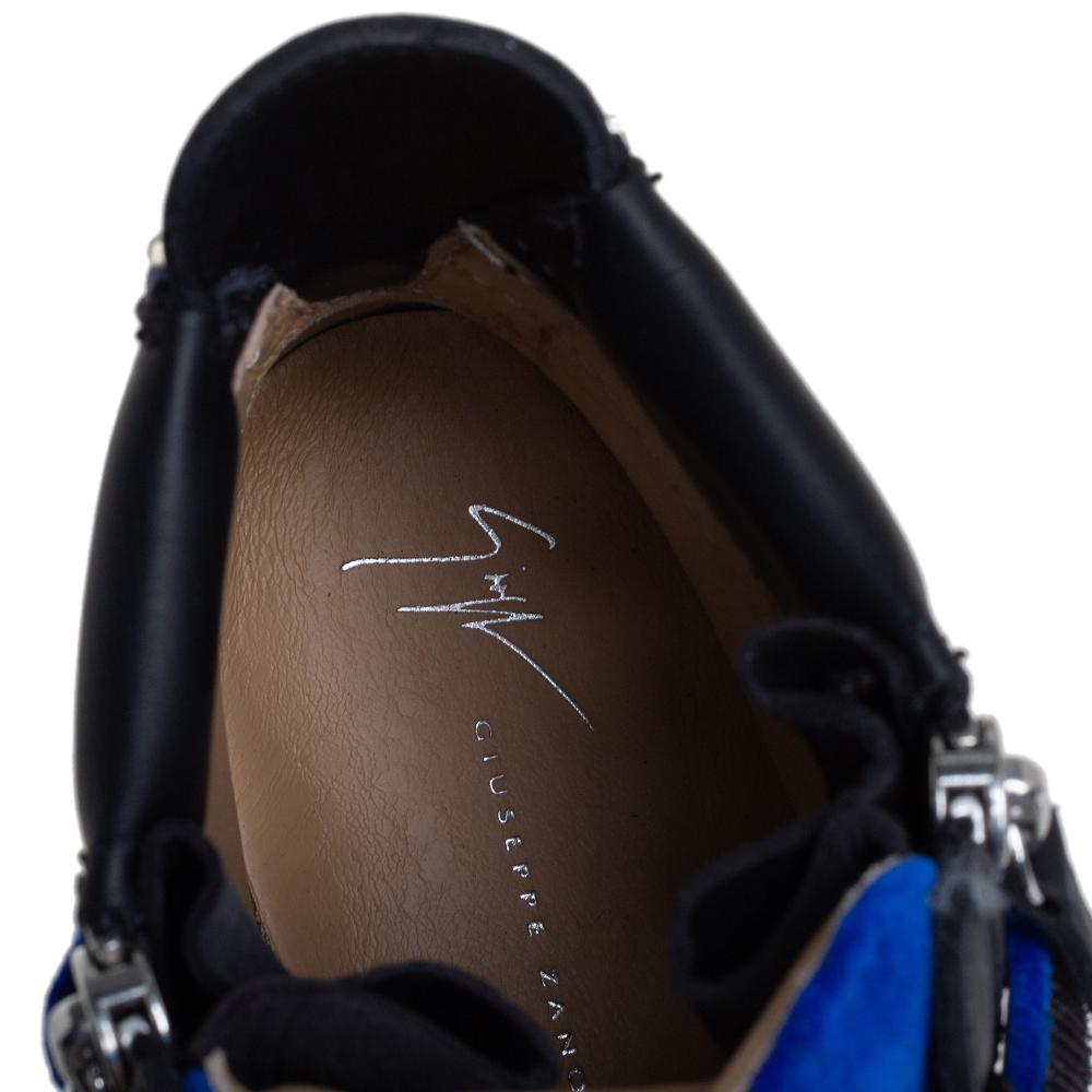 Giuseppe Zanotti Blau/Schwarz Samt und Leder Coby High Top Sneakers Größe 40 3