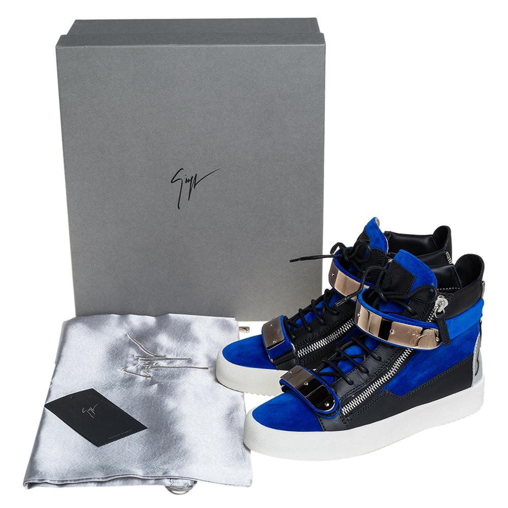 Giuseppe Zanotti Blau/Schwarz Samt und Leder Coby High Top Sneakers Größe 40 4