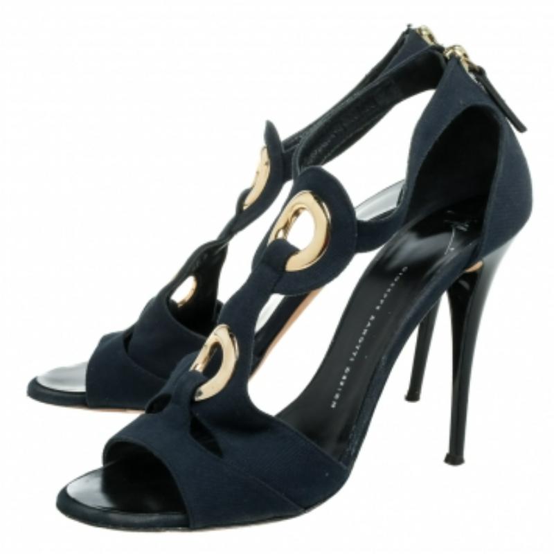 Nero Giuseppe Zanotti Sandali con cinturino a T con ritaglio in tela blu Taglia 40 in vendita