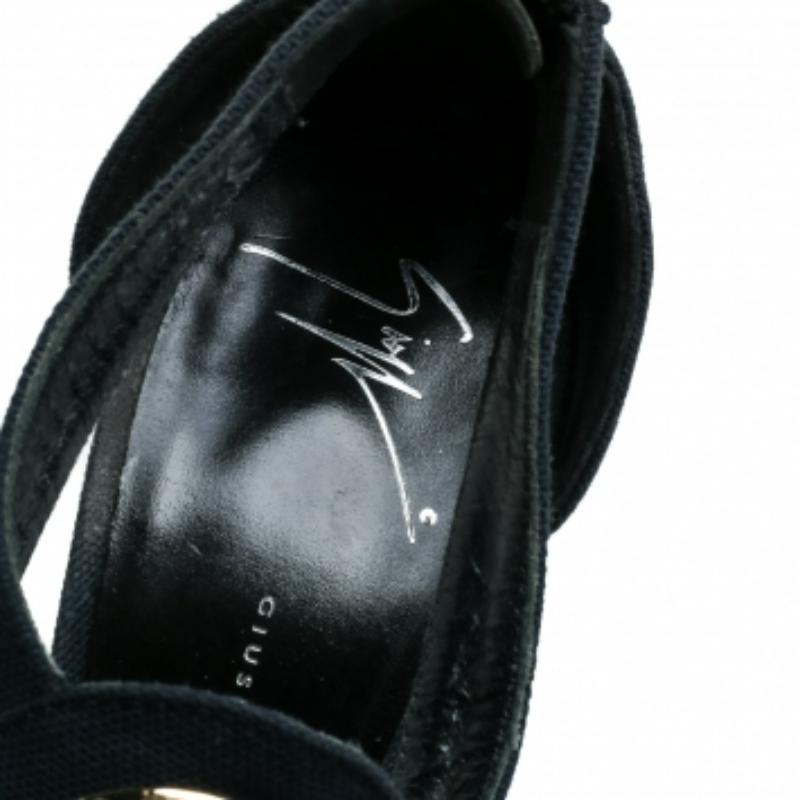 Giuseppe Zanotti Sandali con cinturino a T con ritaglio in tela blu Taglia 40 in vendita 2