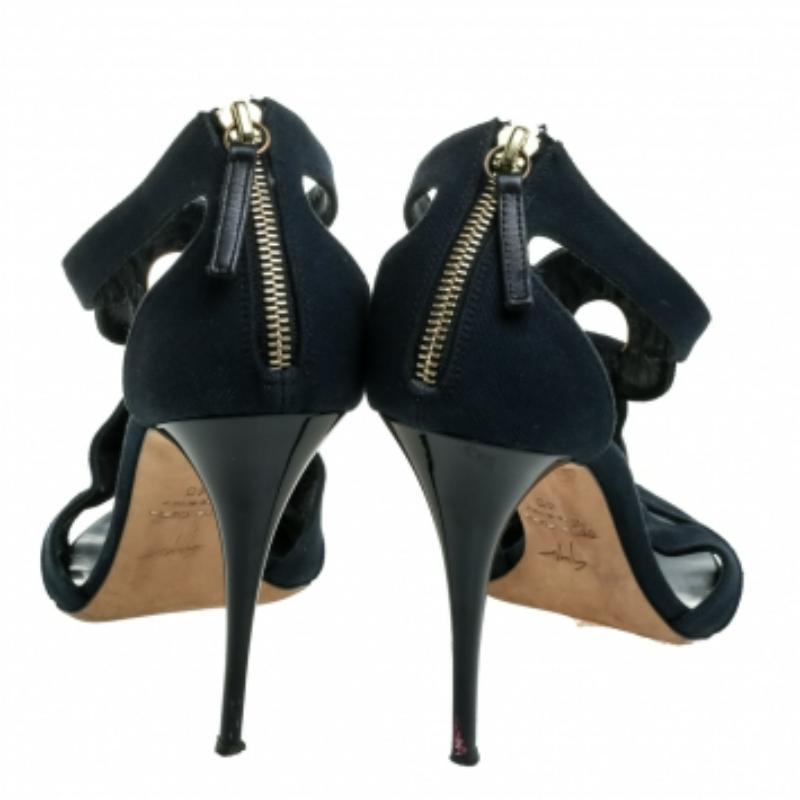 Giuseppe Zanotti Sandali con cinturino a T con ritaglio in tela blu Taglia 40 in vendita 3