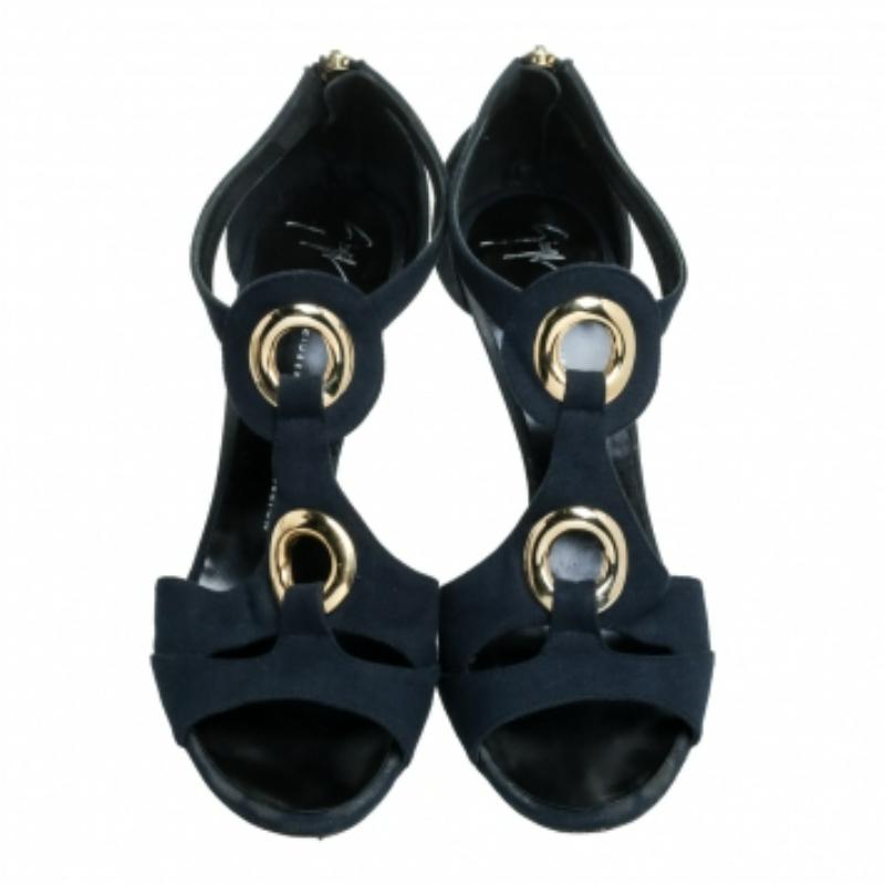 Giuseppe Zanotti Sandali con cinturino a T con ritaglio in tela blu Taglia 40 in vendita 4