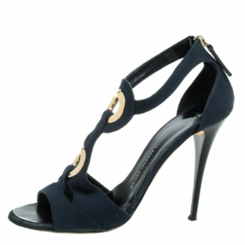 Giuseppe Zanotti Sandali con cinturino a T con ritaglio in tela blu Taglia 40