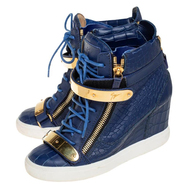 Zanotti Blue Croc Embossed Leather High Top Sneakers Size at 1stDibs | giuseppe tennis shoes, croc high tops, giuseppe zanotti blue sneakers