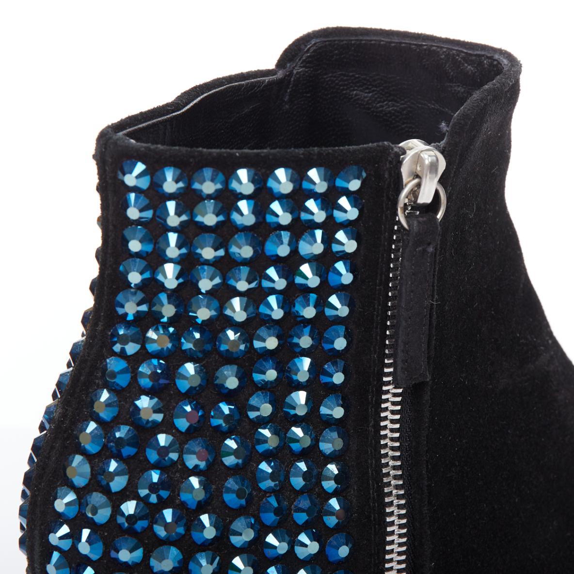 GIUSEPPE ZANOTTI bleu talon incrusté de cristaux bottines en daim noir EU38 en vente 3