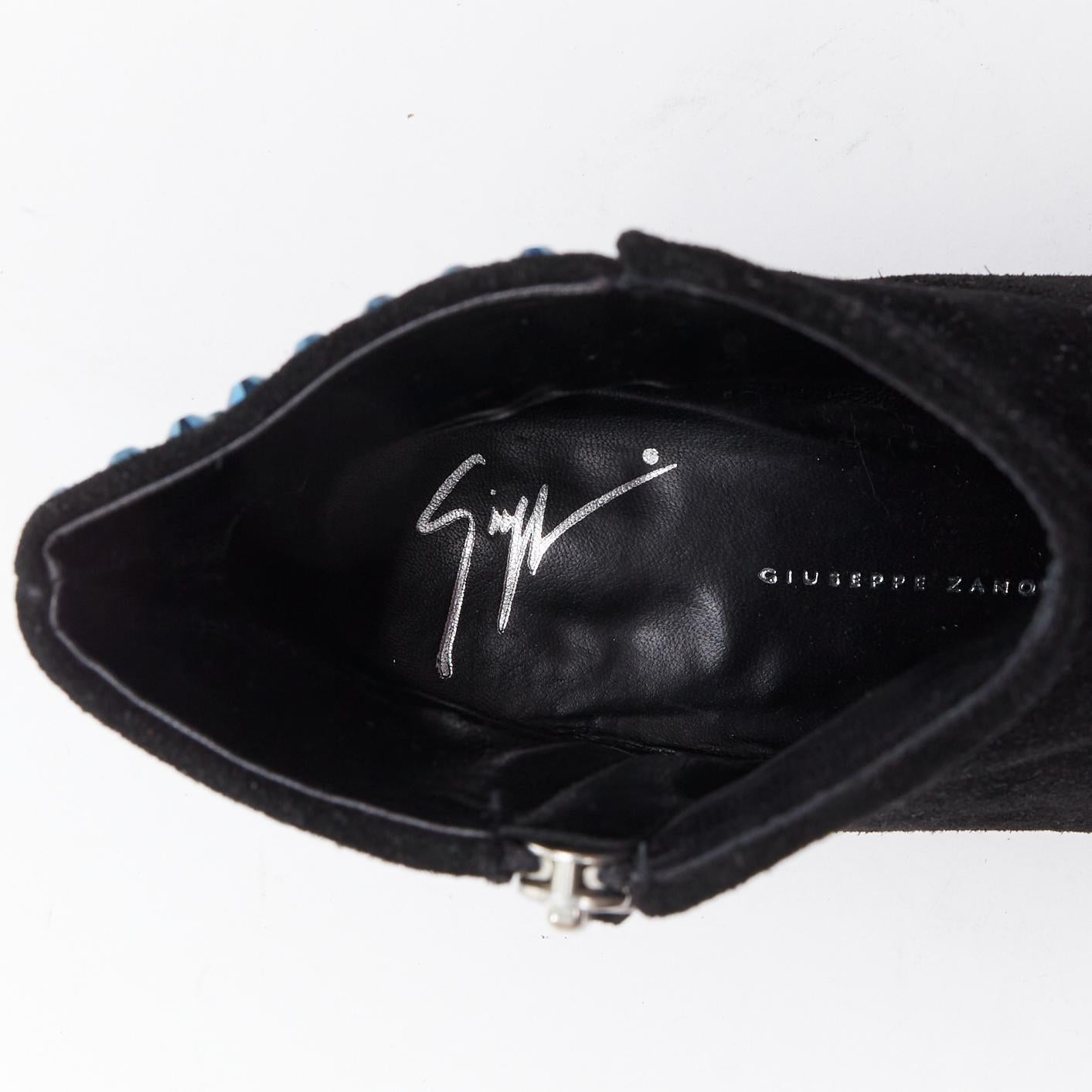 GIUSEPPE ZANOTTI bleu talon incrusté de cristaux bottines en daim noir EU38 en vente 4