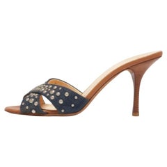 Giuseppe Zanotti Sandales Slide cloutées en cuir et denim bleu Taille 40