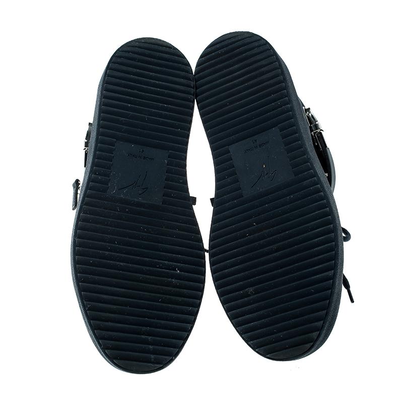 Giuseppe Zanotti Blue Leather and Suede Mid Top Sneakers Size 41 In Good Condition In Dubai, Al Qouz 2