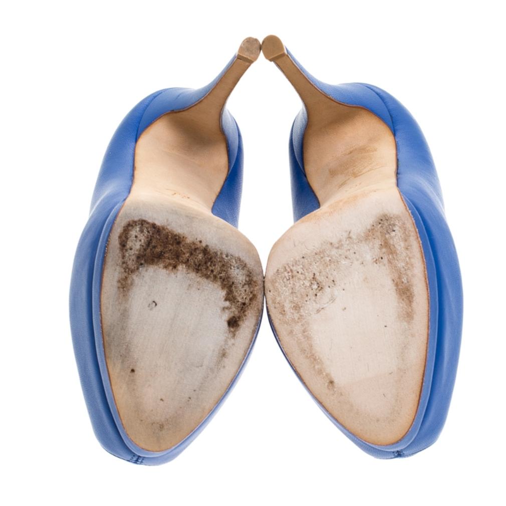 Women's Giuseppe Zanotti Blue Leather Peep Toe Platform Pumps Size 35
