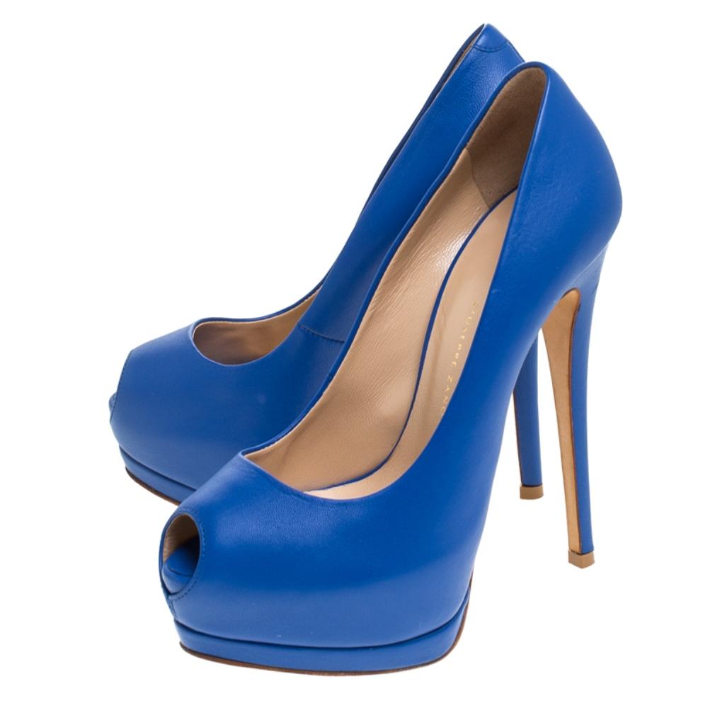 Giuseppe Zanotti Blue Leather Peep Toe Platform Pumps Size 35 1