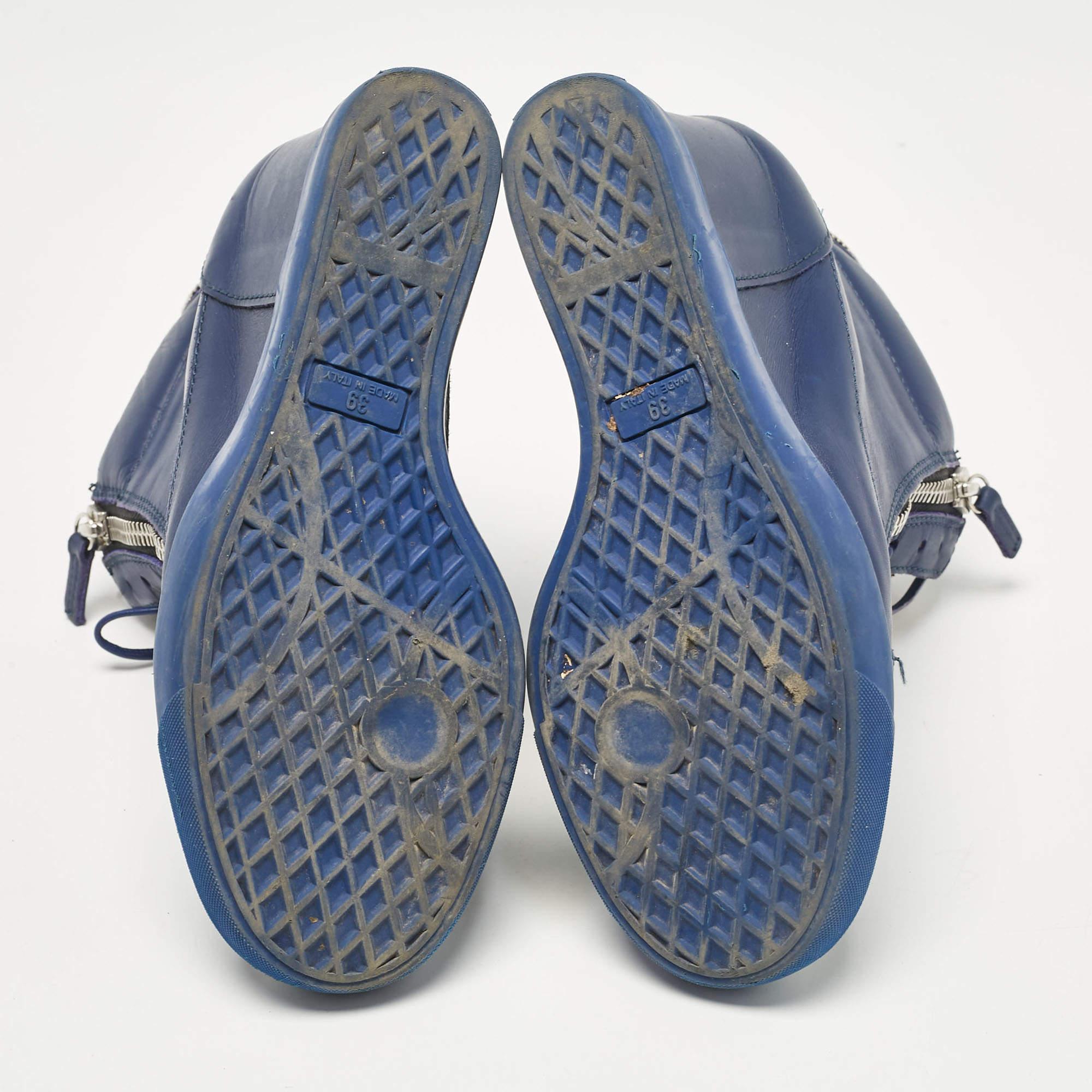 Giuseppe Zanotti Blue Leather Wedge Sneakers Size 39 For Sale 2