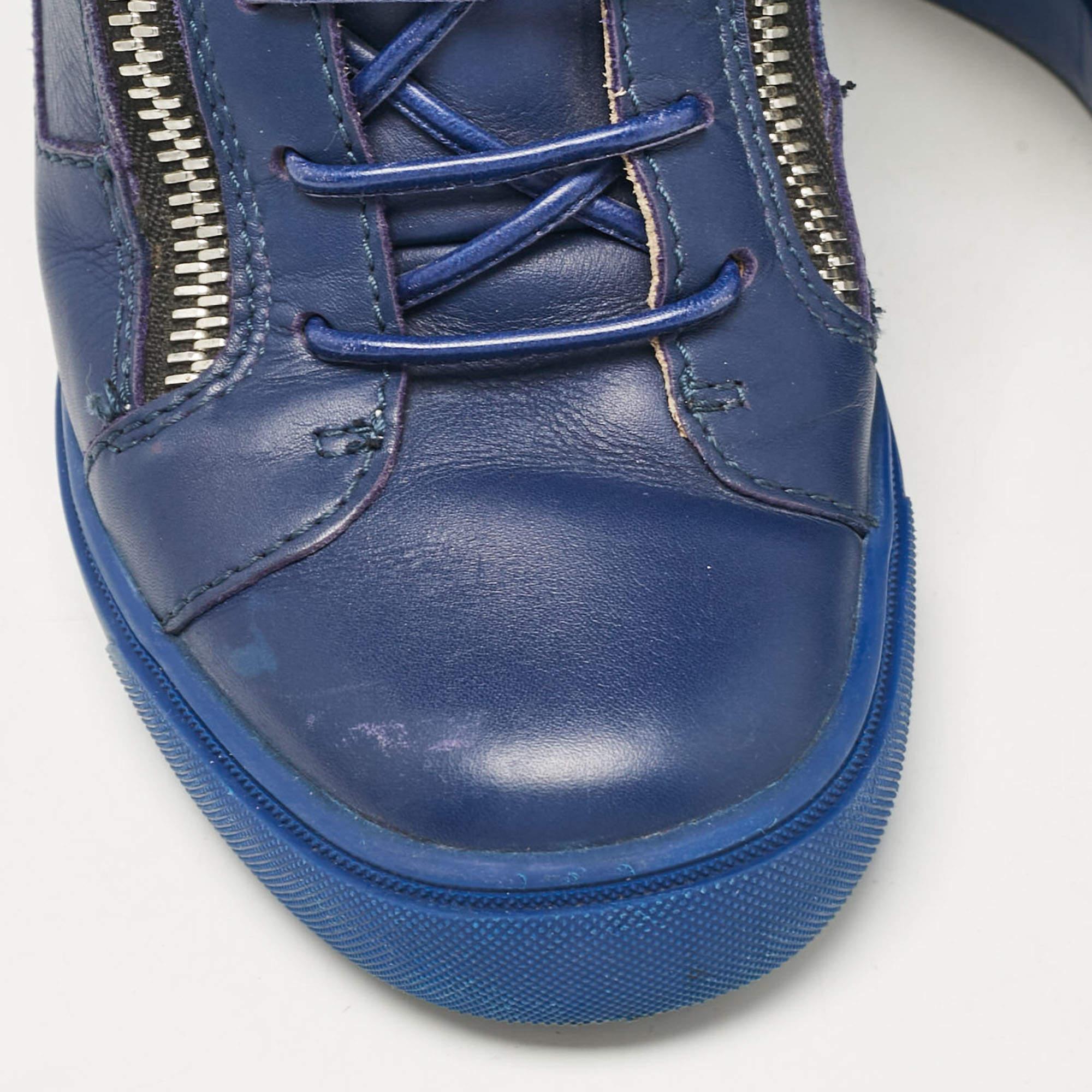 Giuseppe Zanotti Blue Leather Wedge Sneakers Size 39 For Sale 3