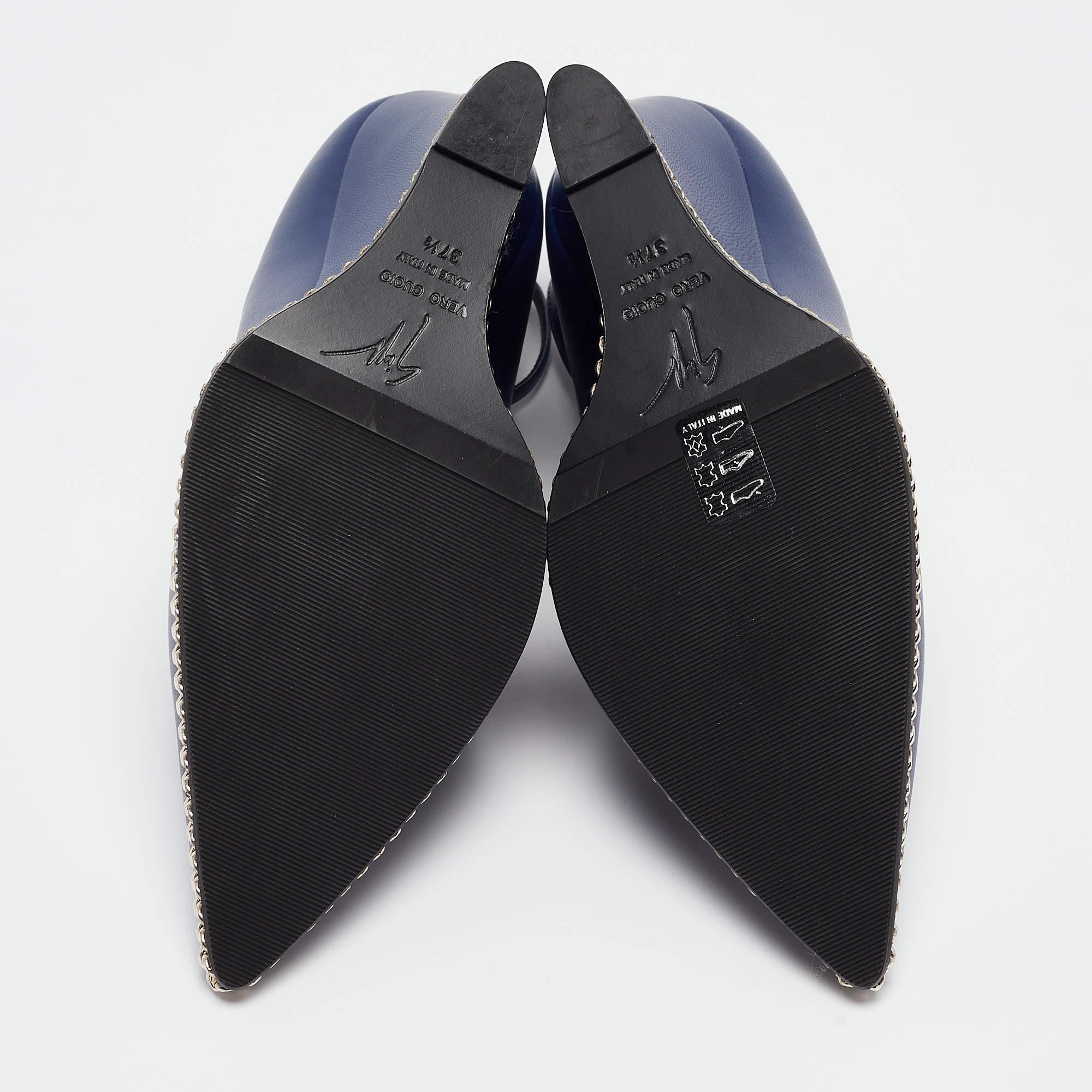 Giuseppe Zanotti Blue Leather Yvette Chain Wedge Pumps Size 37.5 For Sale 1