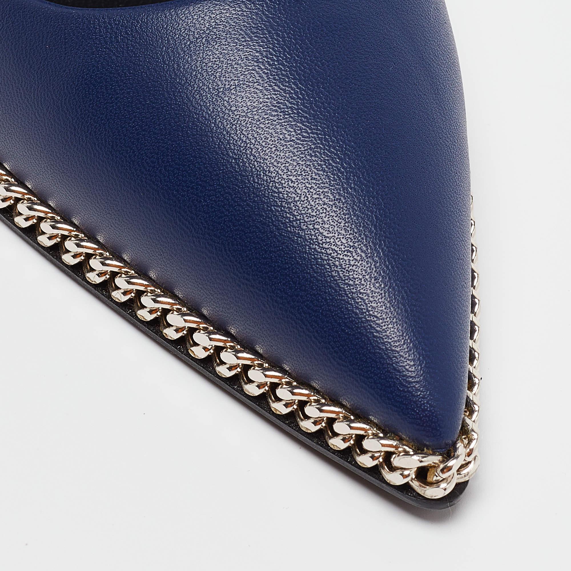 Giuseppe Zanotti Blue Leather Yvette Chain Wedge Pumps Size 37.5 For Sale 2