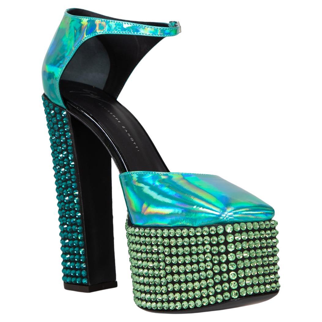 Giuseppe Zanotti Blue Metallic Bebe Strass Heels Size IT 38.5 For Sale