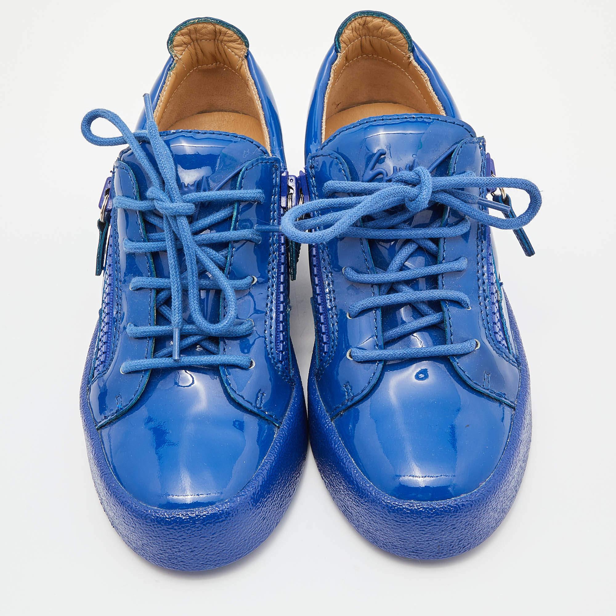 Giuseppe Zanotti Blu Patent Leather Donna Low Top Sneakers Taglia 36 In condizioni buone in vendita a Dubai, Al Qouz 2