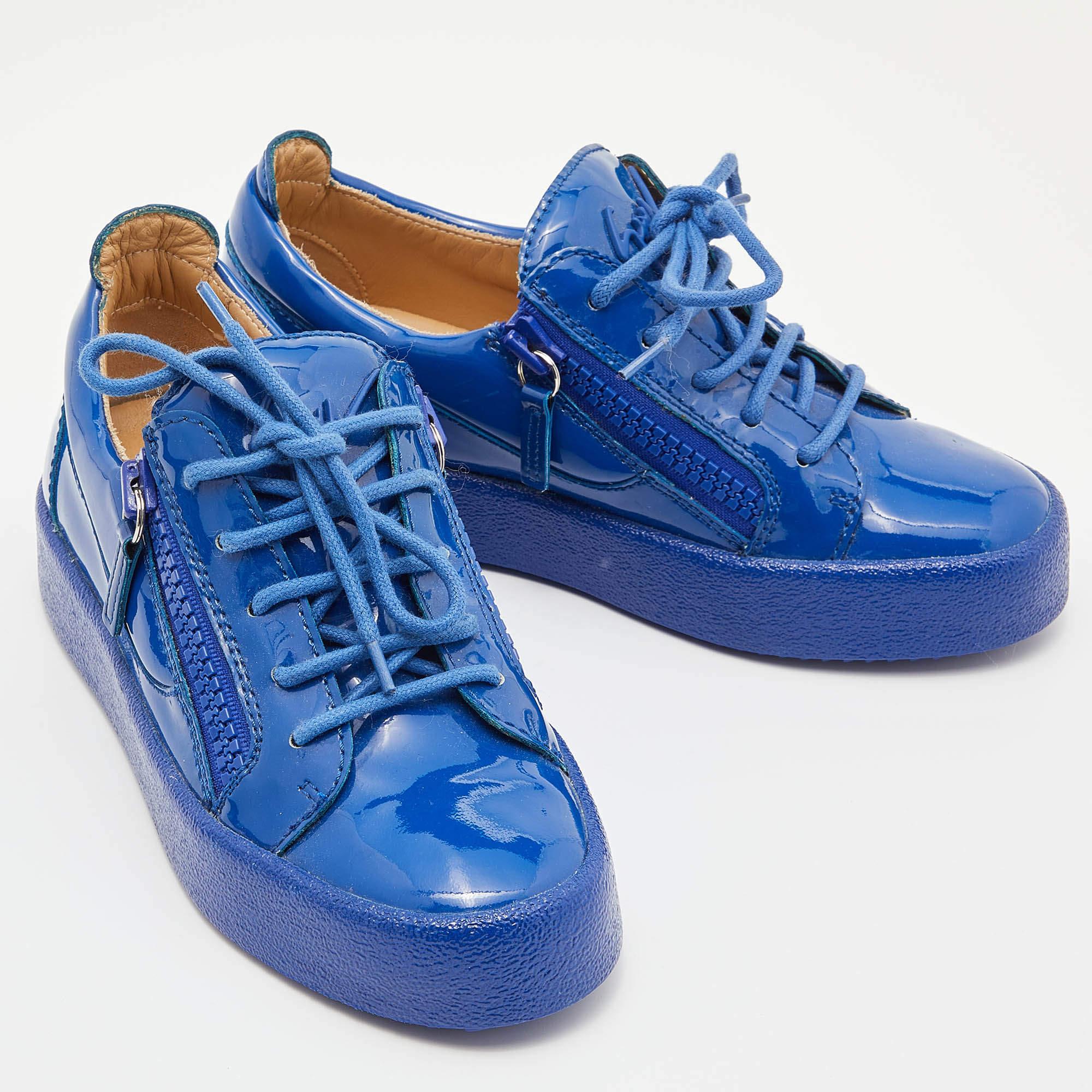 Giuseppe Zanotti Blu Patent Leather Donna Low Top Sneakers Taglia 36 in vendita 1