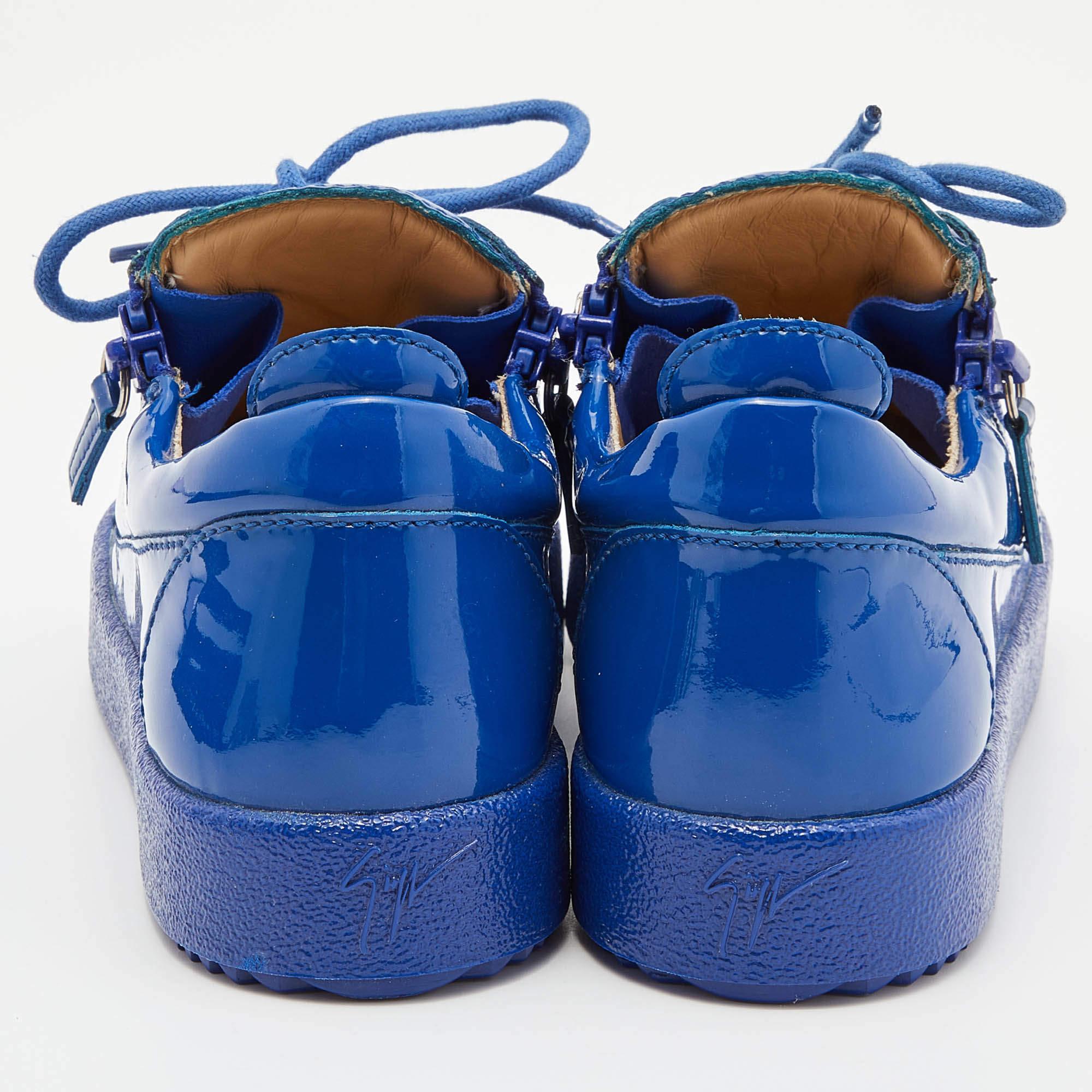 Giuseppe Zanotti Blu Patent Leather Donna Low Top Sneakers Taglia 36 in vendita 2