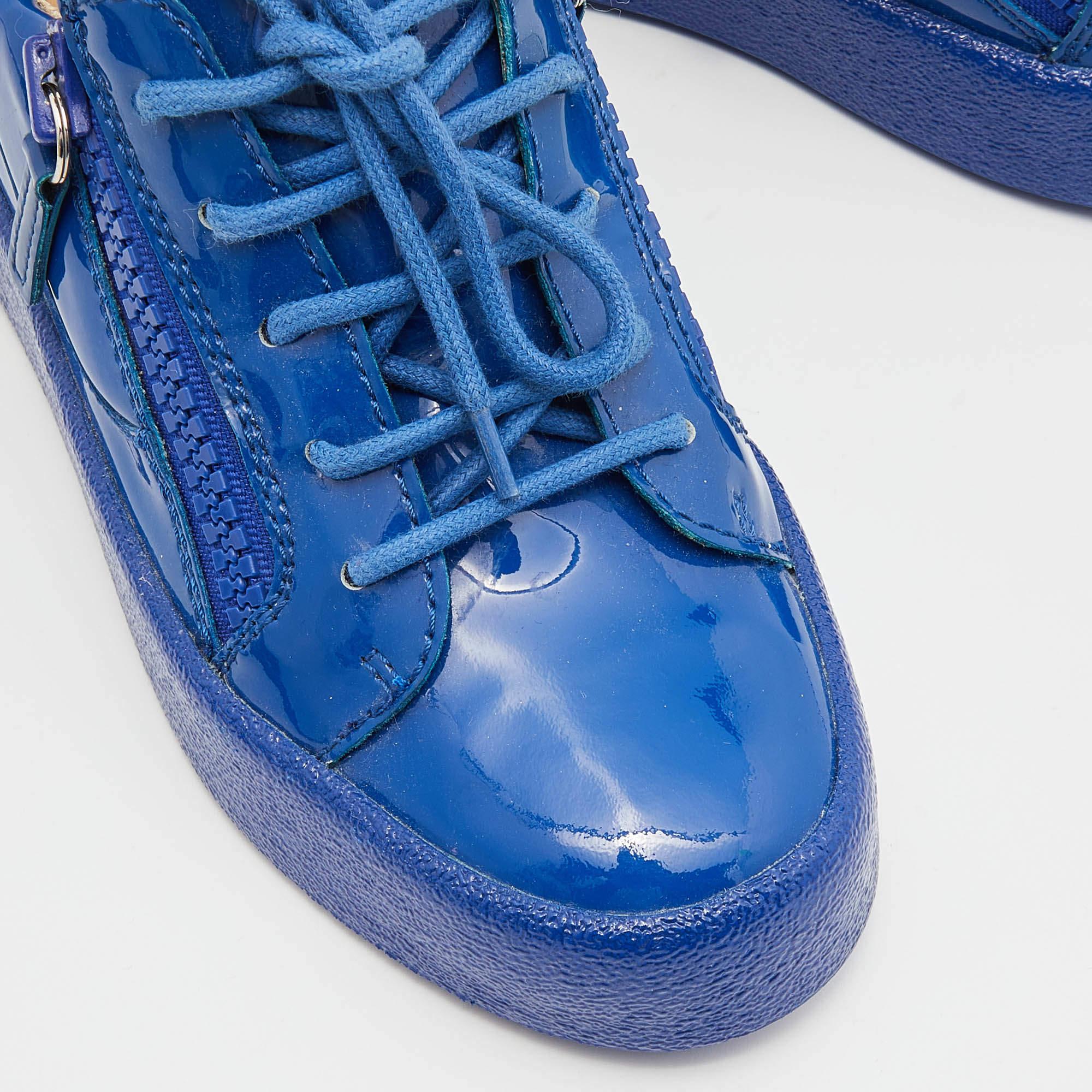 Giuseppe Zanotti Blu Patent Leather Donna Low Top Sneakers Taglia 36 in vendita 4